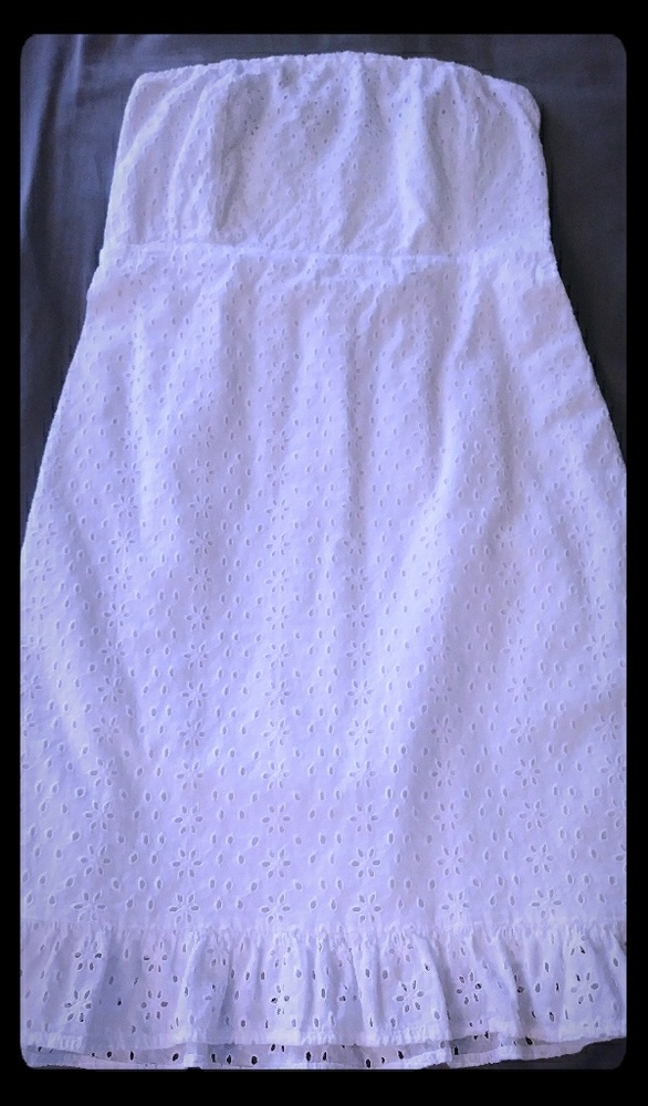 White Strapless Eyelet Dress